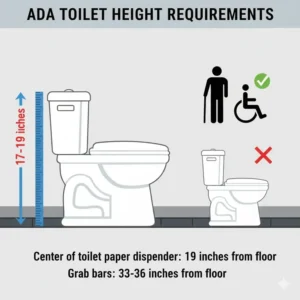 Diagram illustrating the proper height requirements for the best ADA toilet with bidet for users with mobility issues.