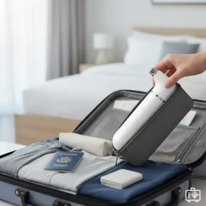 Slim, ergonomic design of the best portable cordless bidet for easy storage in a suitcase or bag.