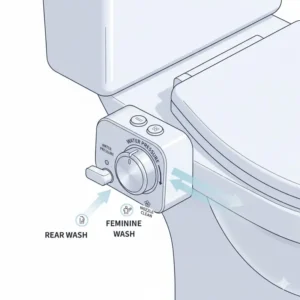 The intuitive control panel with knobs and levers for adjusting the water pressure and selecting the dual nozzle function on the bidet.