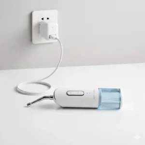 Compact portable electric bidet ready for travel, highlighting its convenient USB charging capability.