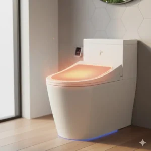 Illustration showing the comfortable, ergonomically designed heated seat feature of a smart auto bidet toilet for cold weather.