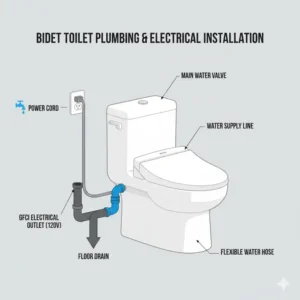 Simplified plumbing and electrical diagram for installing the best ADA toilet with bidet in a modern bathroom setup.
