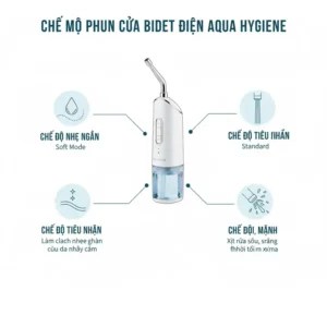 Infographic illustrating the different adjustable water pressure and spray settings of the portable electric bidet.