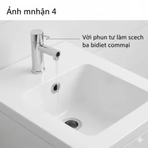 Detailed view of the stainless steel, self-cleaning nozzle on a commercial bidet, emphasizing its sanitation and maintenance features.