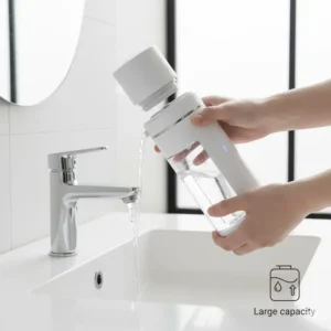 Image illustrating the large, easy-to-fill water tank capacity of a battery-operated cordless travel bidet.