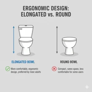 Comparison visual showing the elongated and round bowl shape options for a best ADA toilet with bidet unit.