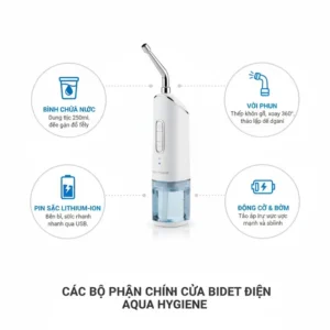 Diagram of the internal components of the portable electric bidet, including the motor and rechargeable battery.