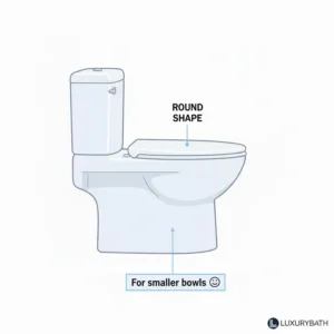 Image of a round toilet seat for one piece toilet for smaller bowls, showing the comfortable contour.