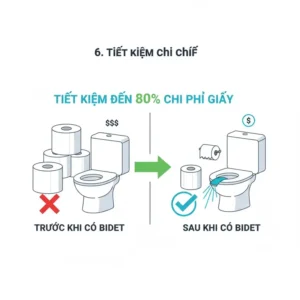 Graphic representing the cost savings in toilet paper consumption achieved by integrating a bidet for commercial toilet facilities.