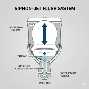 Cross-section diagram illustrating the powerful and efficient flushing system of the best ADA toilet with bidet.