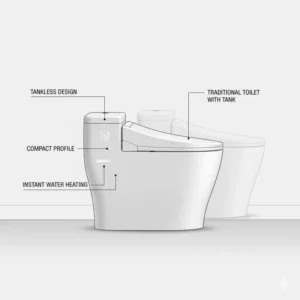 Side view showing the compact, VOVO Stylement tankless bidet toilet design.