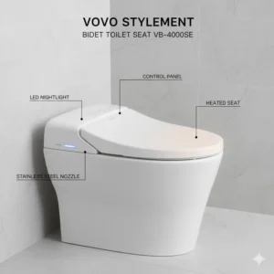 VOVO Stylement bidet toilet seat model VB-4000SE installed on an elongated toilet.