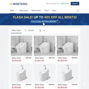 Screenshot of the BidetKing homepage showing a prominent promotional banner where a new bidet king coupon code might be advertised.