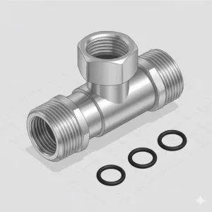 A stainless steel T-valve adapter, one of the most important bidet parts for water connection.