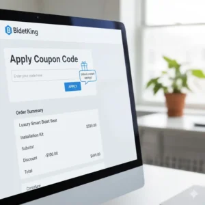 Close-up of a shopping cart page showing where to enter your bidetking coupon for an instant discount