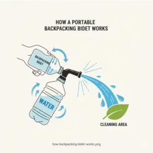 Diagram showing the water flow and operation of the best backpacking bidet.