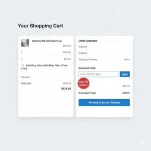 Screenshot showing where a customer enters the bidetking discount code at the checkout or shopping cart page.