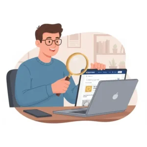 An illustration of a user searching for a current bidet king coupon code on a laptop screen to maximize savings on their bidet purchase.