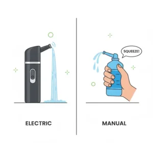 Side-by-side comparison between an electric and a manual squeeze bottle to find the best camping bidet for your needs.