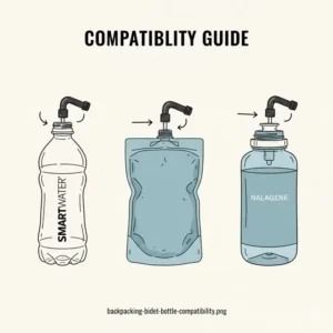 Chart demonstrating how the best backpacking bidet fits different types of plastic bottles.