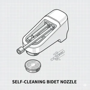 Close-up of a self-cleaning nozzle, featuring specialized internal bidet parts.
