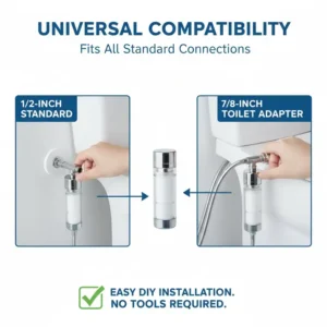 Illustration of universal connection sizes for a standard bidet water filter.