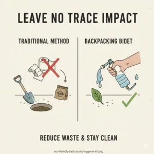 Infographic about reducing waste in nature by using the best backpacking bidet.