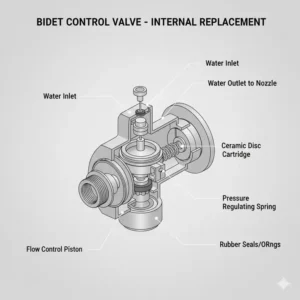 Internal ceramic valve cartridge designed for repairing water flow in bidet replacement parts categories.