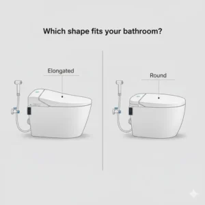 A visual comparison of an elongated vs. a round best toilet bidet combination to help users choose the right fit for their bathroom.