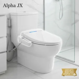 A high-quality image of the Alpha JX bidet seat, one of the many products you can save on with a bidet king coupon code.