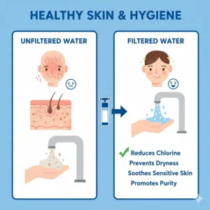 Visual representation of the skin health benefits provided by using a bidet water filter.