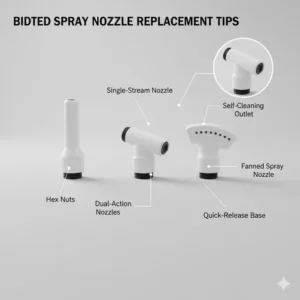 Adjustable spray nozzle tips for dual-nozzle systems found in premium bidet replacement parts catalogs.