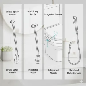 A comparison chart of different spray heads compatible with a bidet nozzle replacement project.