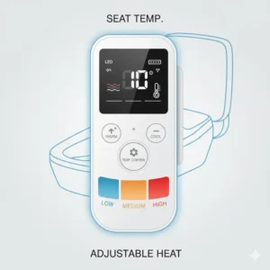 Detailed illustration of the adjustable temperature control panel on a bidet heated system.