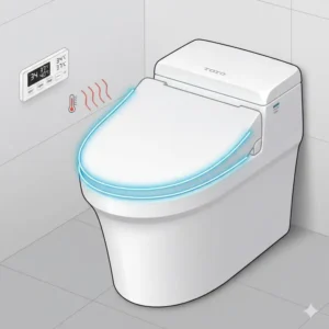Detailed diagram of the adjustable temperature settings on a toto toilet with heated seat and bidet.