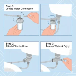 Easy step-by-step instructions on how to install a bidet filter to the water supply.