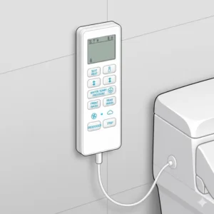 The wireless remote control interface used to operate a toto toilet with heated seat and bidet.
