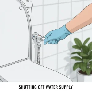 Closing the water supply valve to safely begin the bidet nozzle replacement procedure.