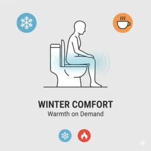 Infographic highlighting the warmth and comfort of using a bidet heated seat during winter.