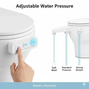 Close-up graphic of the water pressure adjustment settings available on a battery powered bidet seat.