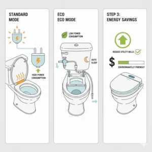 Illustration highlighting the eco-friendly energy-saving mode of a bidet toilet seat warmer.