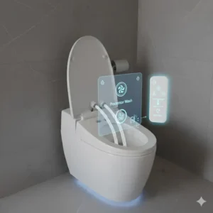The wireless remote control interface used to operate a bidet toilet with dryer and heated seat.