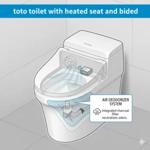 Technical illustration of the built-in air deodorizer system in a toto toilet with heated seat and bidet