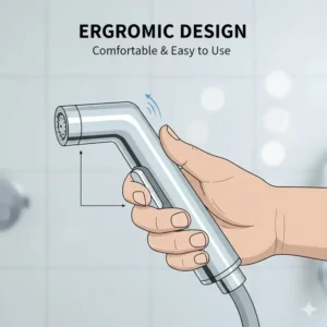 Close-up of the ergonomic design and trigger of the best handheld bidet sprayer for toilet.