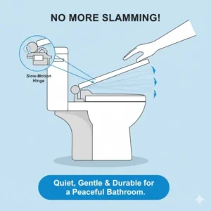 Demonstration of the quiet soft-close lid mechanism on a premium battery operated bidet toilet seat.