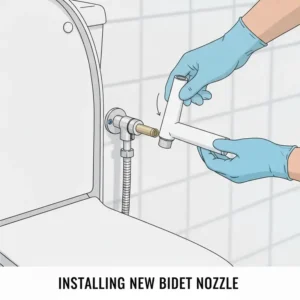 Snapping the new component into place as part of the bidet nozzle replacement steps.