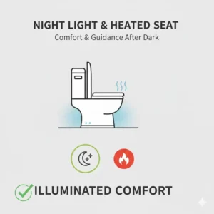 Illustration of the integrated soft glow night light on a modern bidet heated toilet seat.
