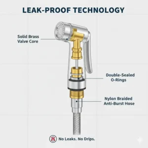 The leak-proof internal construction of the best handheld bidet sprayer for toilet with brass valves.