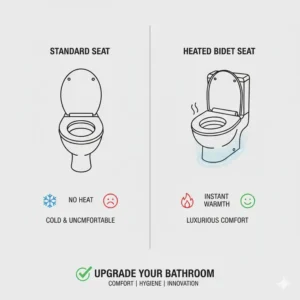 A comparison table showing the benefits of a bidet heated seat versus a traditional cold water bidet.