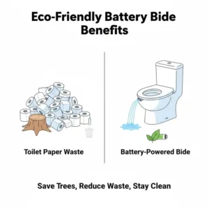 Infographic comparing toilet paper waste reduction when using a sustainable battery powered bidet seat.